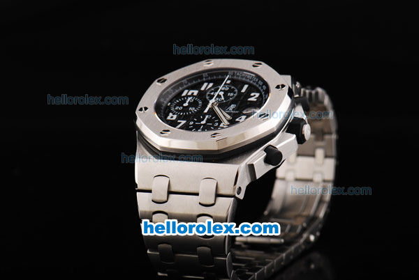 Audemars Piguet Royal Oak Offshore Black Themes Chronograph Swiss Valjoux 7750 Movement Black Dial with White Numeral Marker-SS Strap - Click Image to Close